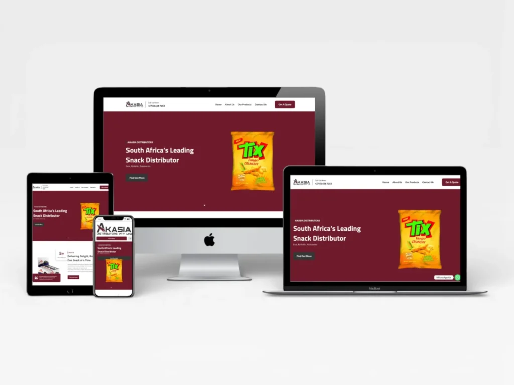 Akasia Distributors snack wholesale website built by Rizco
